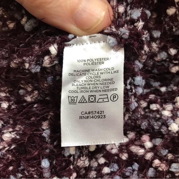 Loft Burgundy Wine Lavender White Mock Turtleneck Fuzzy Pullover Sweater Top L - Picture 3 of 6